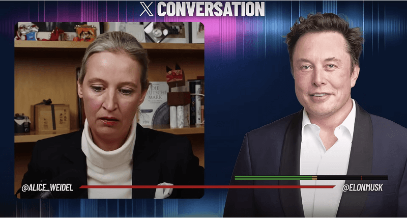 Videoaufnahme von Alice Weidel und Elon Musk